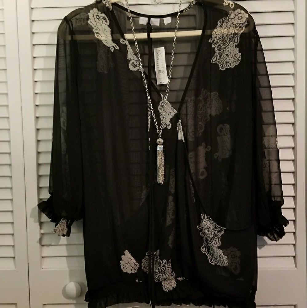 NWT NY&Co Black Floral Blouse